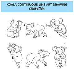 一笔画 | 图源免费EPS文件 |Set of koala line design. Wildlife decorative elements drawn with one continuous line. Vector illustration of minimalist style on white background.