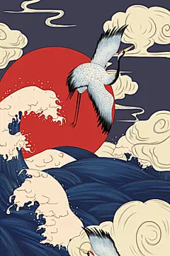 仙鹤国潮中国风插画