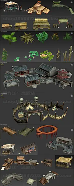 游戏中国武侠风建筑植物山石3Dmax场景物件模型贴图13.4G