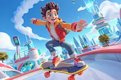 玩滑板的创意青年人物模型