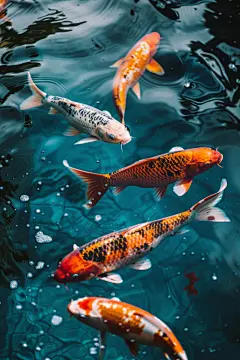 争食虫饵的池塘里锦鲤摄影图片