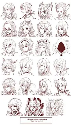 #SAI资源库# 动漫人物 百变发型，简直是发型废的福音。超级棒，值得借鉴，转需~（动漫画师：zenithomocha ）