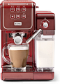 Breville 铂富 Prima Latte III 浓缩咖啡机 | 全自动咖啡机 适用于浓缩咖啡 卡布奇诺和牛奶咖啡 | 19巴意大利泵和奶泡机 | 与ESE垫兼容 | 红色