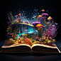 A richly illustrated book of fairy tales, Inscription effect method, Glitchart, 4K, high resolution --v 5.2