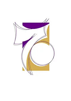 这可能包含：数字 5 徽标以紫​​色、黄色和白色显示在白色背景上
