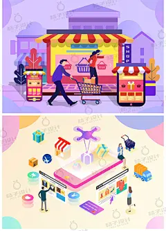 2.5D等距互联网电商购物消费物流人物场景插画AI矢量设计素材 905-淘宝网