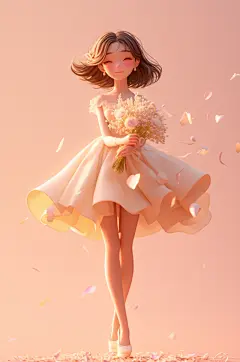 AI数字艺术春季捧花女孩人物模型-众图网