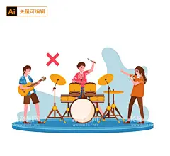 乐队插画  - 源文件下载【酷图网】乐队,演奏的人,乐团,歌手,音乐节,吉它手,鼓手,小号手,敲鼓,吹奏的人,人物插画,手绘人物,卡通人物,人物矢量素材