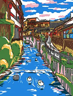 边城人家线稿---上色2