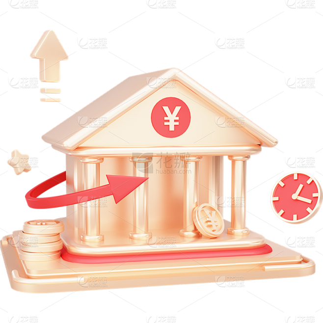 金融理财保险3D立体C4D金币组合元素