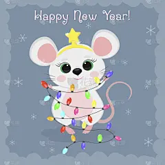 可爱的,2020,新年前夕,卡通,星形,雪花,矢量,鼠,老鼠