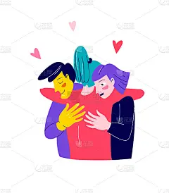 女孩拥抱的朋友。矢量插图平面印刷插图