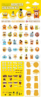 Funny Monster Creation Kit  #GraphicRiver  creation kit of funny monster.You can use it to create hundreds of cute monsters easily for web&print advertisements DIY yellow monsters: 