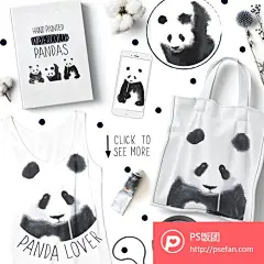 水彩手绘熊猫装饰图案设计素材 JPG格式  - PS饭团网psefan.com