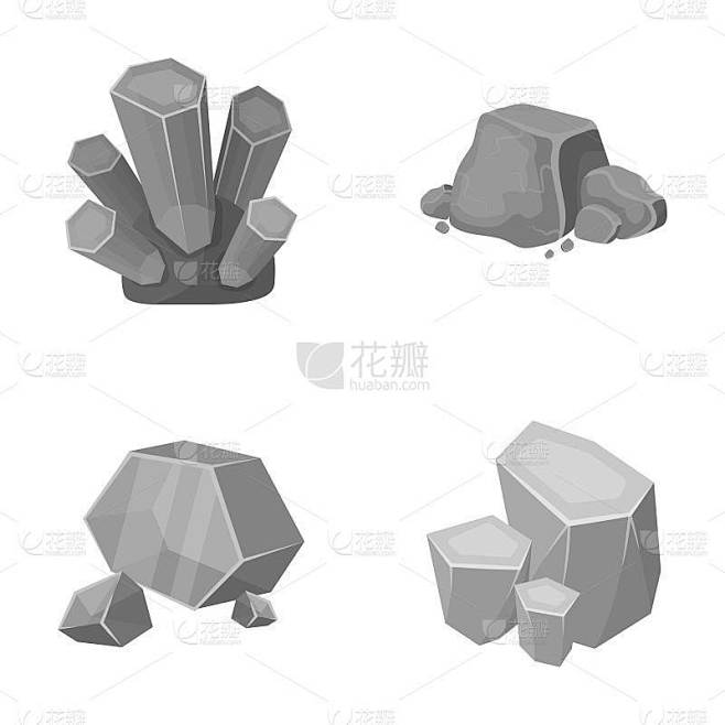 水晶，铁矿石。珍贵的矿物和珠宝集图标在单色风格矢量符号股票插图网。