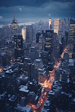 大雪纷飞雪景下的城市摄影图