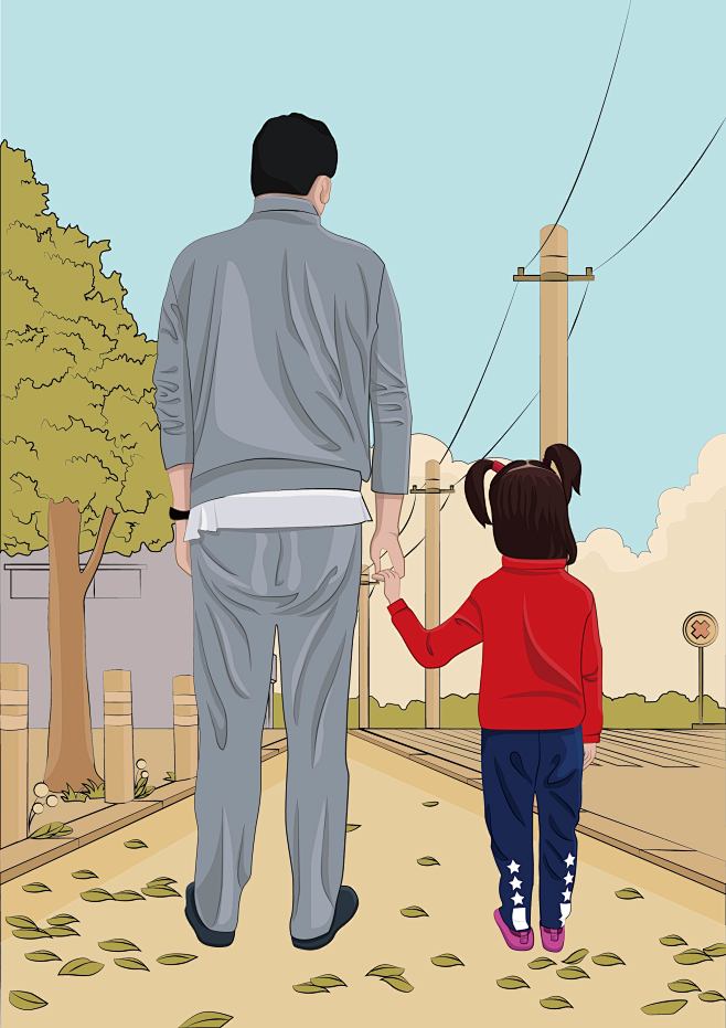 父女牵手背影01
