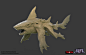 Goboro Reef Shark Creature / Mount, Chris Bennett : The brief was to create a shark that was capable of swimming as well as moving around on land. This would serve as the base for a player mount that would be able to transition from sea-to-land in a singl