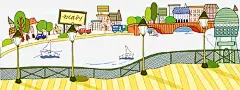 手绘卡通湖边风景插图免抠素材_新图网 https://ixintu.com 手绘 树木 汽车 绘画 路灯