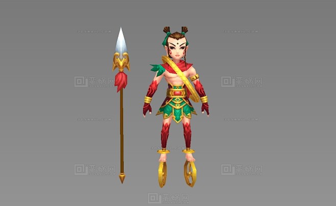 哪吒红孩儿火尖枪长枪红缨枪金刚圈风火轮神话人物角色模型蛮蜗网
