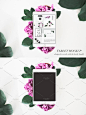 在花卉上优雅的iPad内容设计展示样机 PSD Tablet Mockup Floral Stock Photo