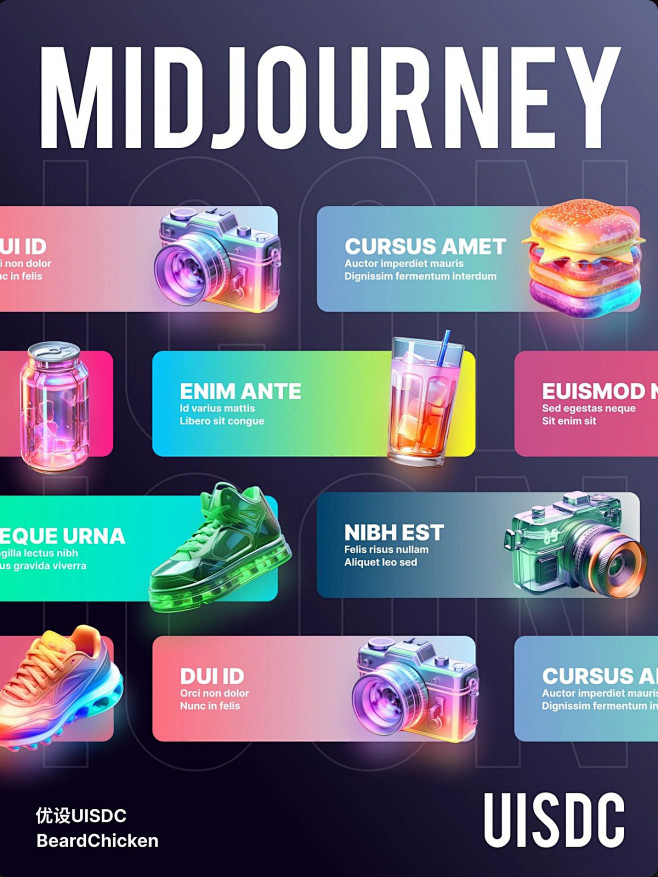 Midjourney 应用！9 组镭射风...