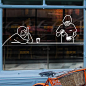 极简手绘文艺咖啡男女孩咖啡馆奶茶店橱窗玻璃贴背景墙装饰抽象画-淘宝网
