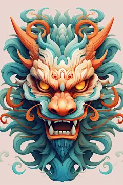 AI数字艺术龙年龙头中国龙插画元素-众图网