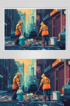 AI数字艺术劳动节清洁工环卫工人插画