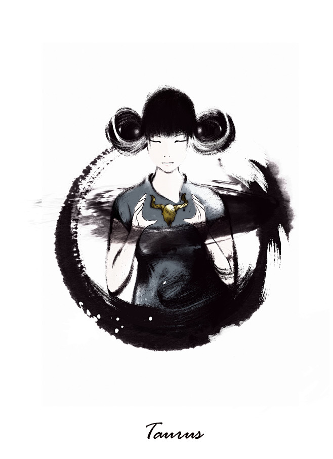 这是我的毕业作品插画，水墨十二星座系列~...