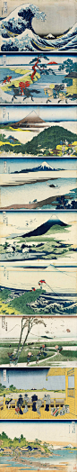 富士山——日本浮世绘画家葛饰北斋（1760年─1849年）KatsushikaHokusai作品~他的绘画风格对后来的欧洲画坛影响很大，德加、马奈、梵高、高更等许多印象派绘画大师都临摹过他的作品~