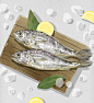 黄花海鱼 柠檬切片 海鲜美食 淡彩手绘 美食插图插画PSD17