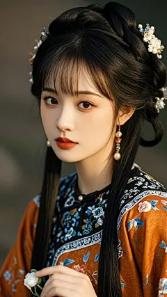 复古国风，长发女孩，超高清，半身照，古代风格