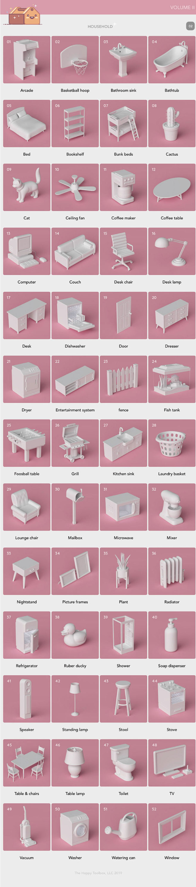 简约生活用品家电家具文具3D立体图标化的...