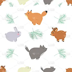 可爱的,动物,狐狸,森林,四方连续纹样,纺织品,野生动物,壁纸,装饰物,兔子