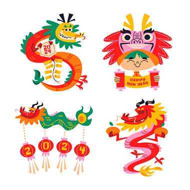 卡通可爱2024龙年新年春节元素趣味贴纸...