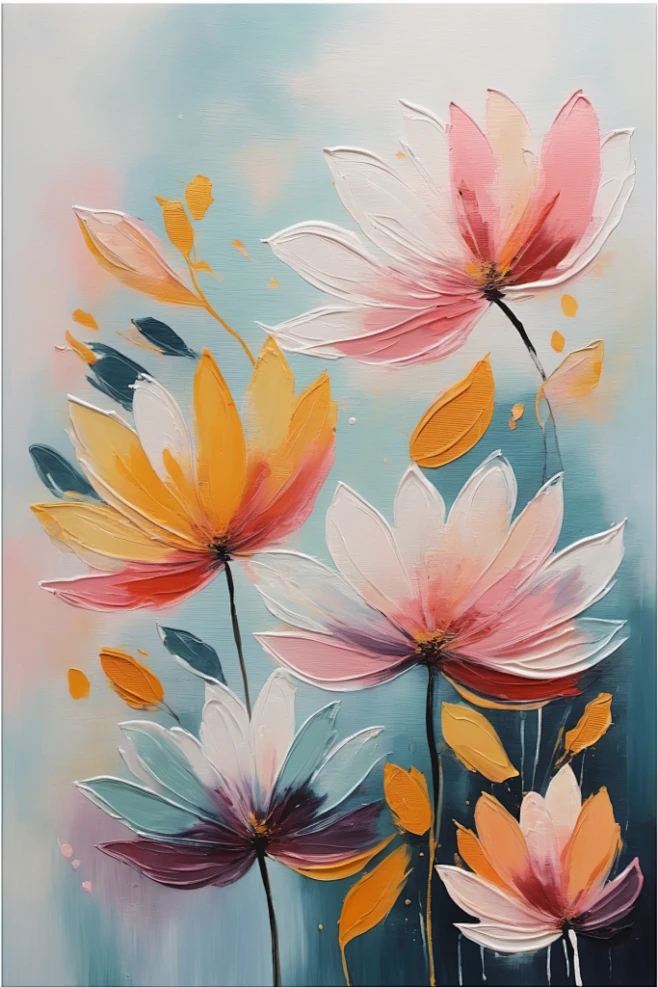 手绘花朵花卉油画肌理装饰插画