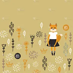 贺卡,狐狸,卡通,连衣裙,婴儿,女孩,时尚,宠物,可爱,矢量