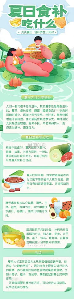 中医夏日食补食疗健康炎热三伏高温酷暑炎热艾灸科普长图健康医疗