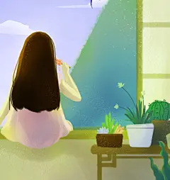森系水彩风景画插画素材