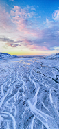[2436×1125]蓝天 冬季 冰天雪地 河川 苹果手机壁纸图片