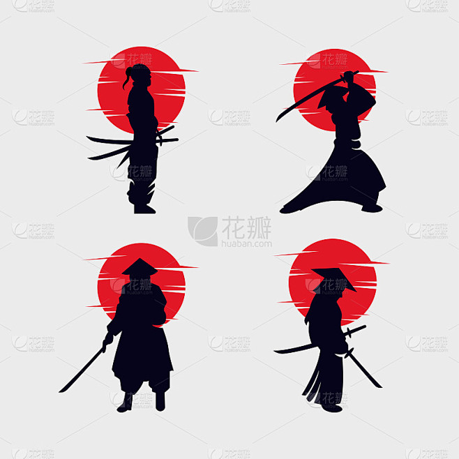 一套武士标志剪影设计