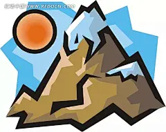 阳光下的雪山卡通画eps|插画|风景图片|卡通画|卡通漫画|免费下载|矢量素材|手绘|太阳|阳光下的雪山|自然风光|自然风景