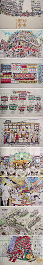 钢笔素描+水彩上色：消失中的香港 Stella