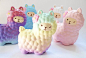 These colourful creatures are the smaller siblings of our jolly jumbo alpacas. Just the same but more compact in size, there are two extra designs available – one in a rainbow of pastel shades and the other in darker nightfall colours. Like their real-lif