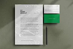 潮流褶皱塑料膜叠加单页海报名片设计展示贴图psd样机模板  A4 Paper Stationery Mockups 02插图4