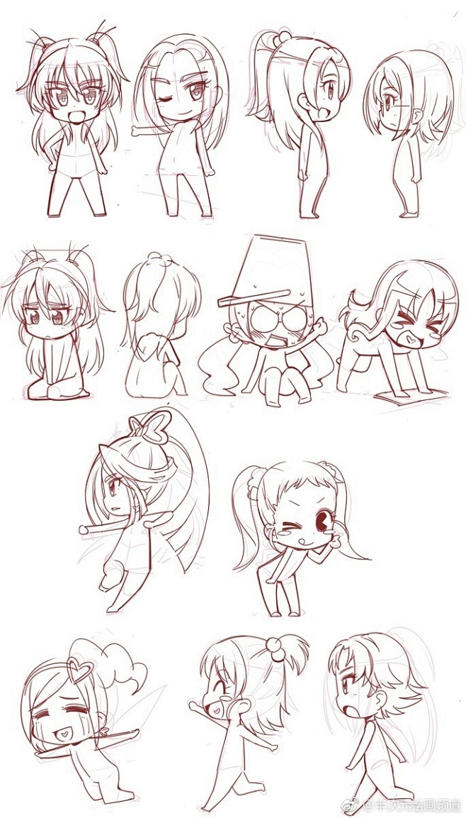 #绘画参考# Q版人物的素材绘制，从表情...