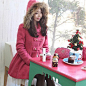 #甜美呢大衣# 2012冬装新品 甜美女士貉子毛领韩版 修身中长款呢大衣毛呢外套