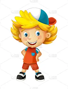 卡通场景与孩子男孩在白色的背景-插图