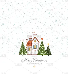 雪,小的,圣诞卡,贺卡,云杉,杉树,烟囱,节日,问候,复古